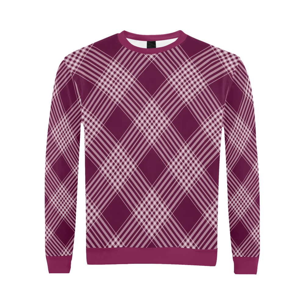Burgundy And White Plaid All Over Print Crewneck Sweatshirt for Men (Model H18)