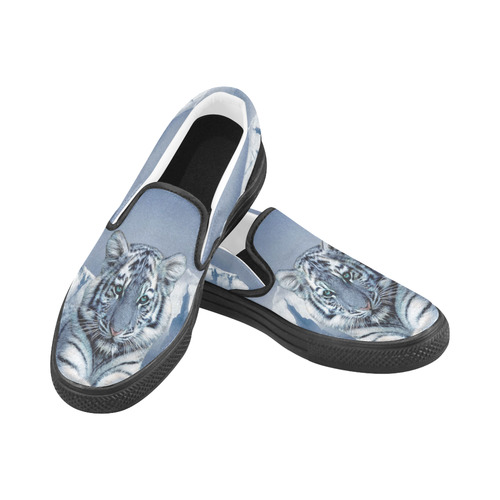 Blue White Tiger Men's Slip-on Canvas Shoes (Model 019)