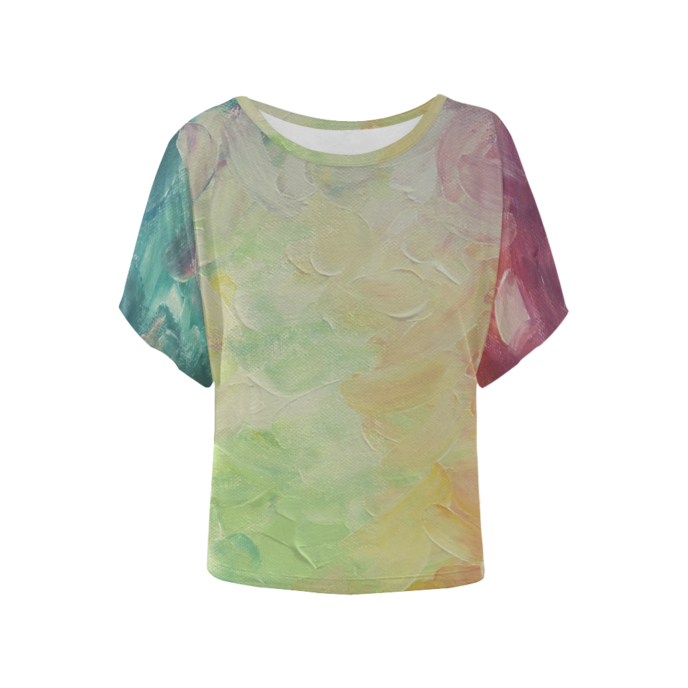 Painted canvas Women's Batwing-Sleeved Blouse T shirt (Model T44)