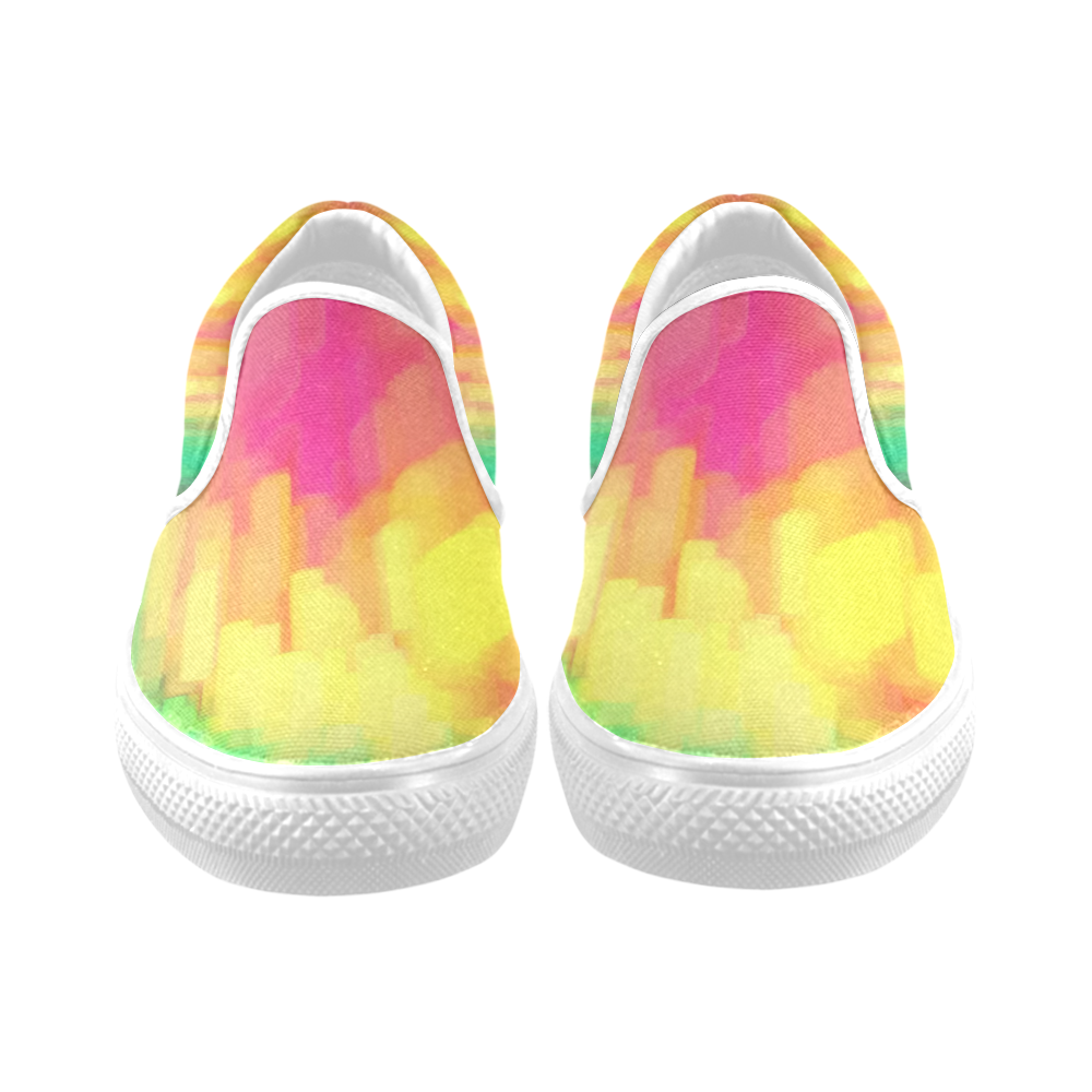 Pastel shapes painting Women's Unusual Slip-on Canvas Shoes (Model 019)