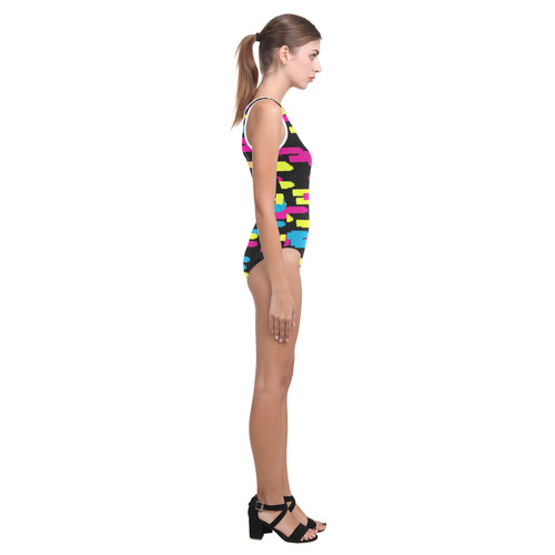 Colorful strokes on a black background Vest One Piece Swimsuit (Model S04)