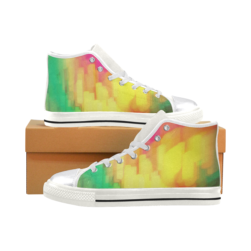 Pastel shapes painting Women's Classic High Top Canvas Shoes (Model 017)