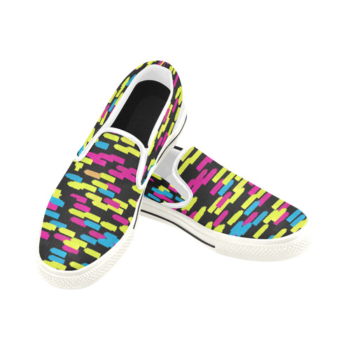 Colorful strokes on a black background Slip-on Canvas Shoes for Kid (Model 019)
