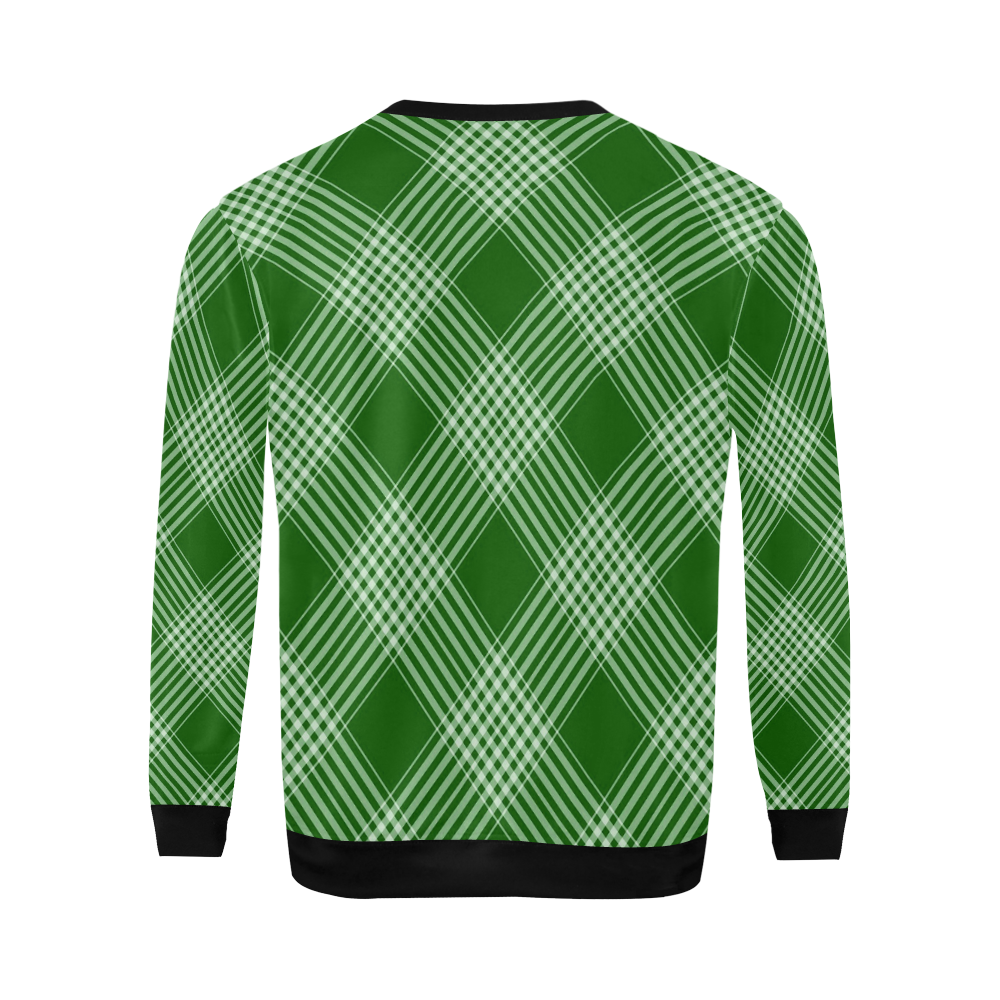 Green And White Plaid Black All Over Print Crewneck Sweatshirt for Men (Model H18)