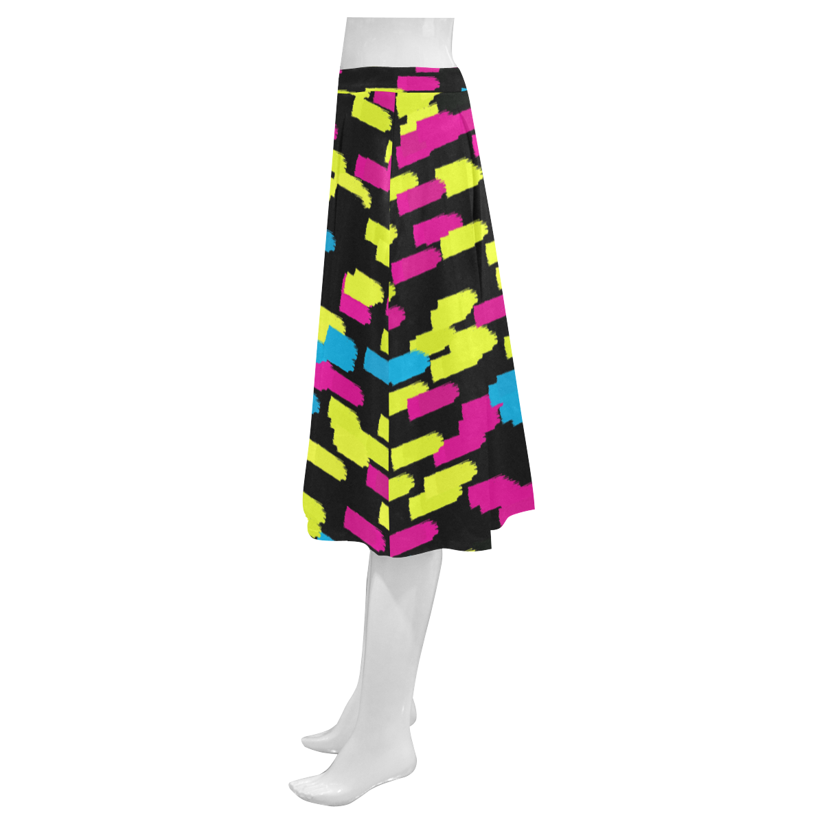 Colorful strokes on a black background Mnemosyne Women's Crepe Skirt (Model D16)