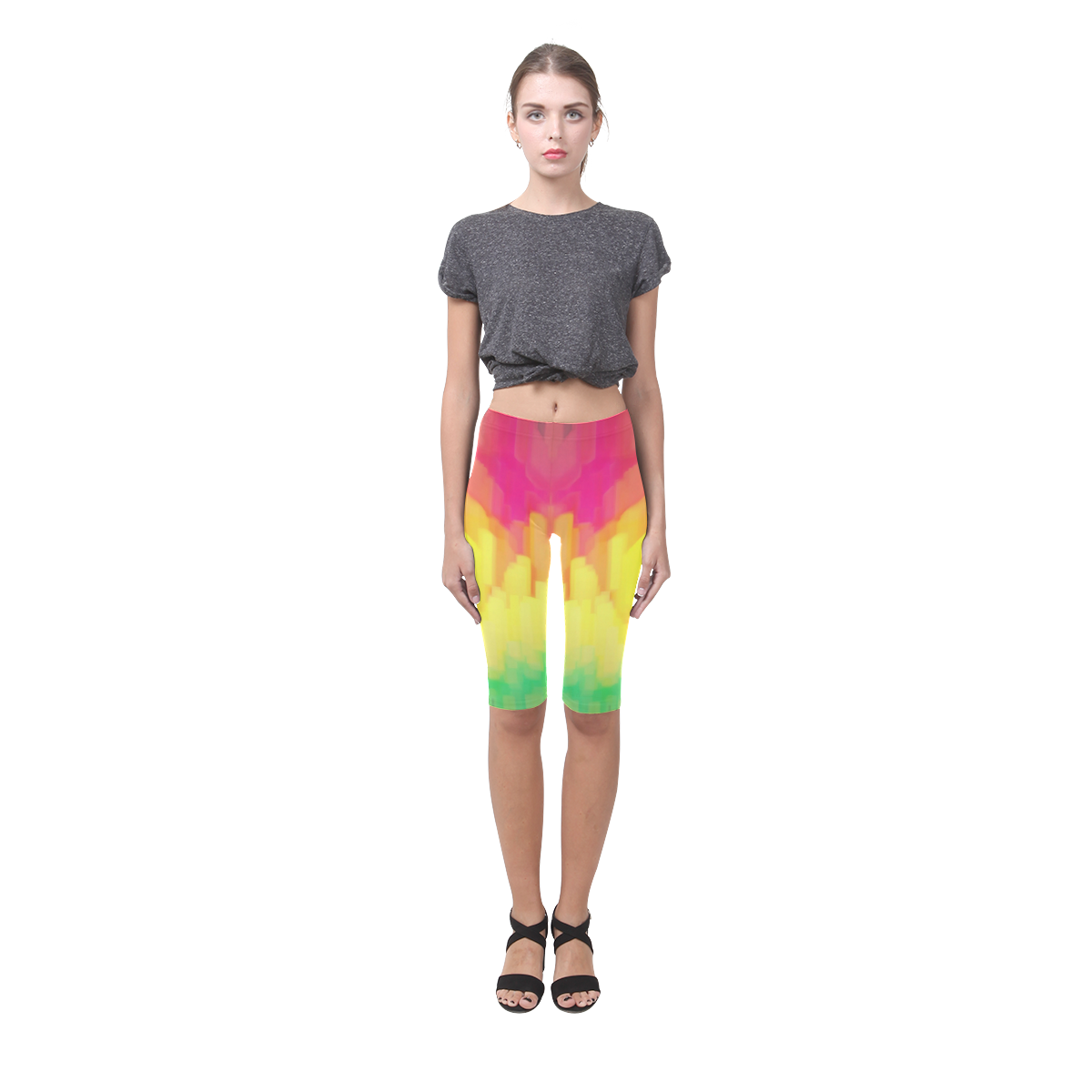 Pastel shapes painting Hestia Cropped Leggings (Model L03)