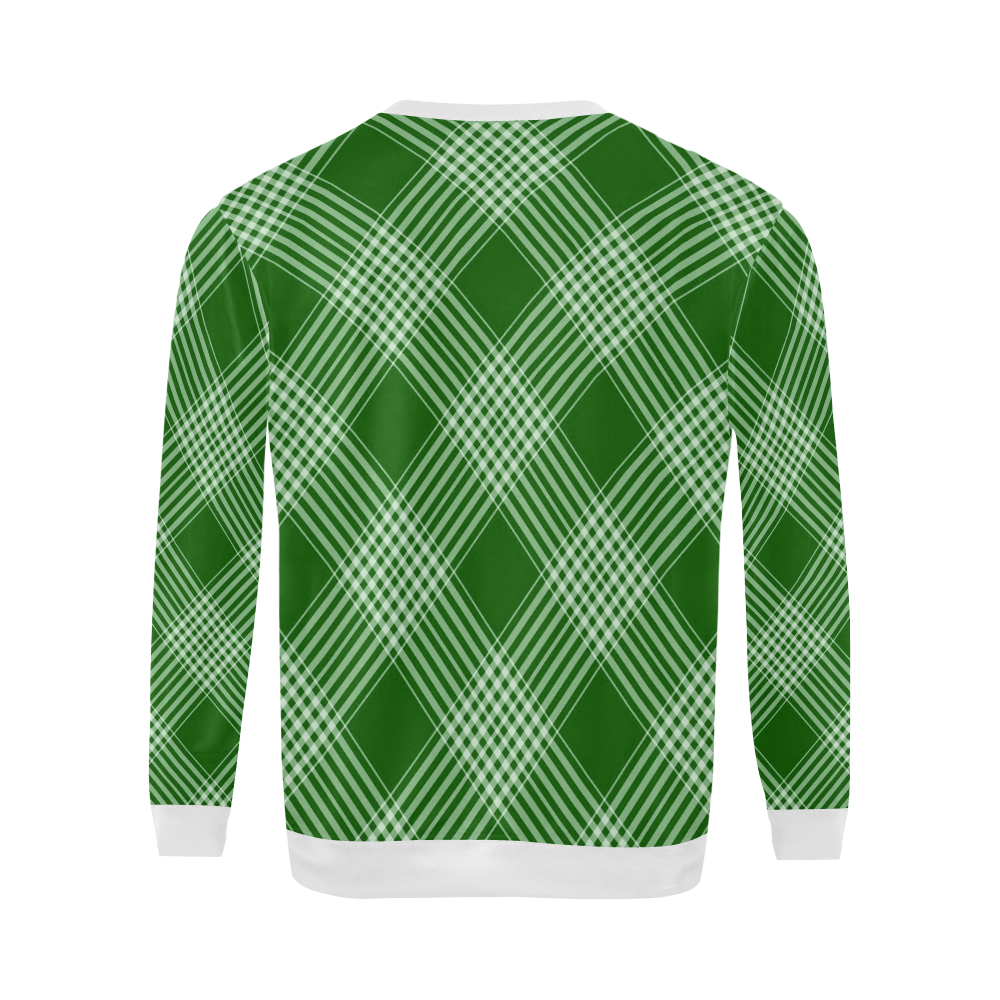 Green And White Plaid White All Over Print Crewneck Sweatshirt for Men (Model H18)