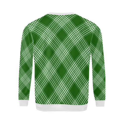Green And White Plaid White All Over Print Crewneck Sweatshirt for Men (Model H18)
