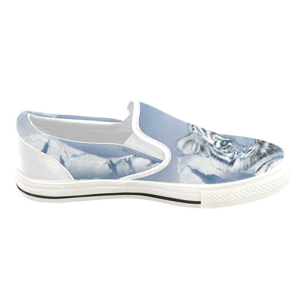 Blue White Tiger Slip-on Canvas Shoes for Kid (Model 019)