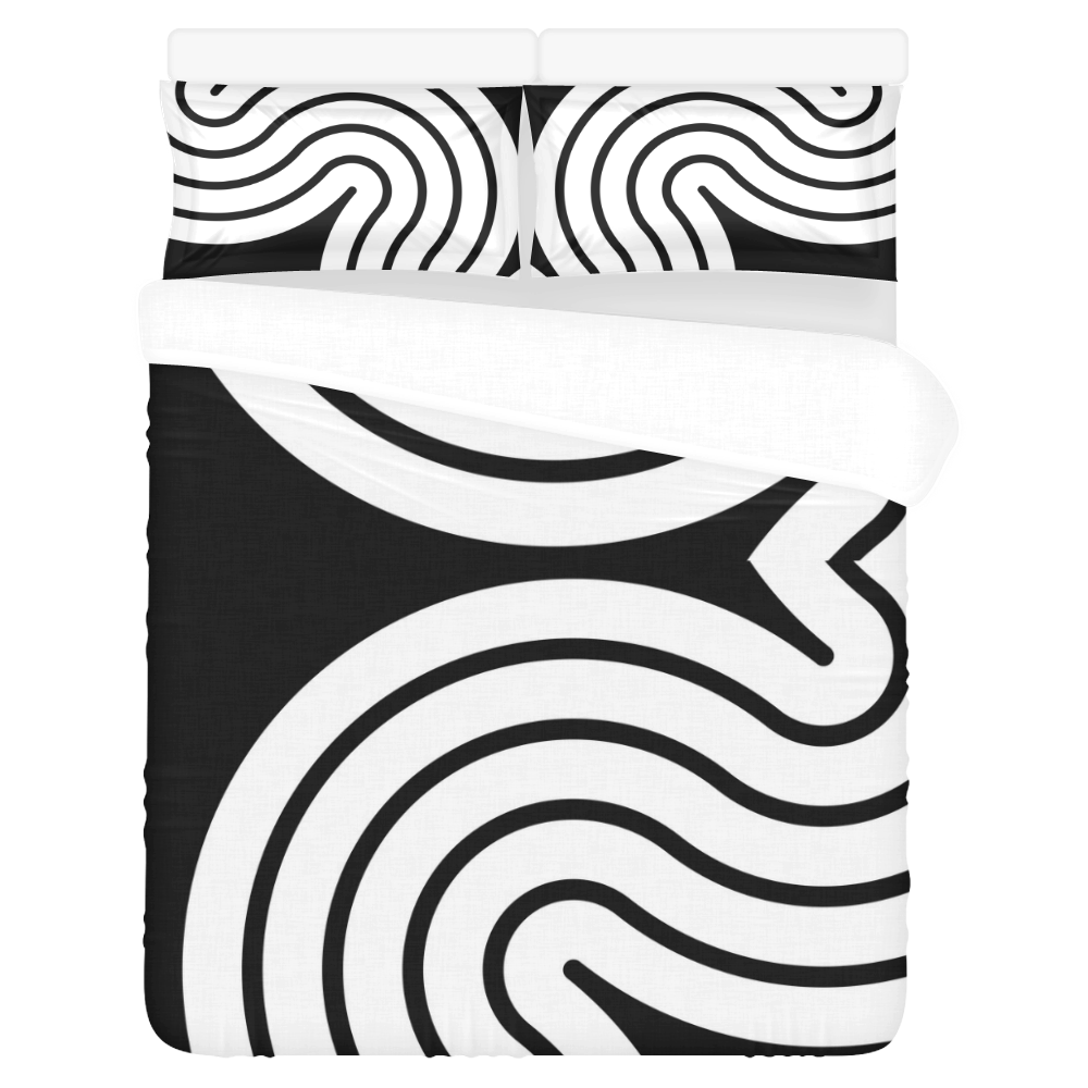 black and white curve 3-Piece Bedding Set