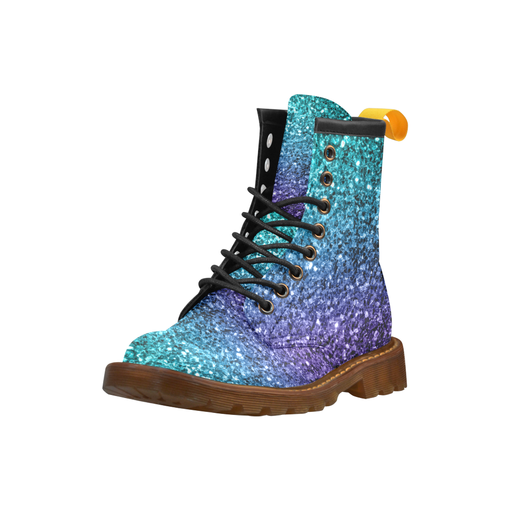 Beautiful Aqua blue Ombre glitter sparkles High Grade PU Leather Martin Boots For Women Model 402H