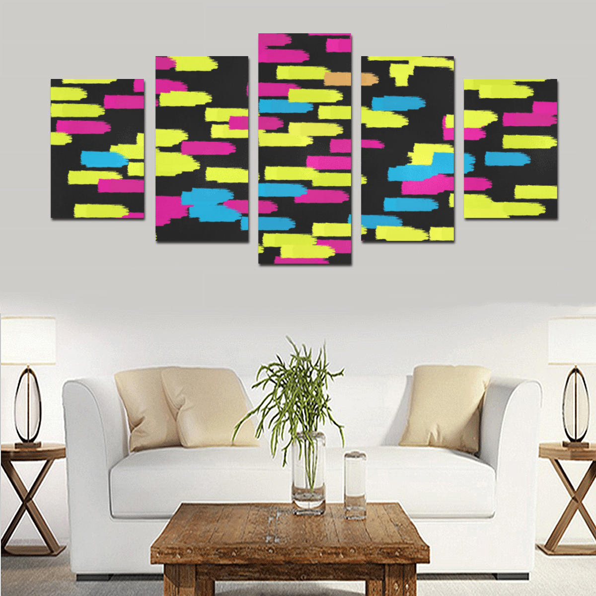 Colorful strokes on a black background Canvas Print Sets D (No Frame)