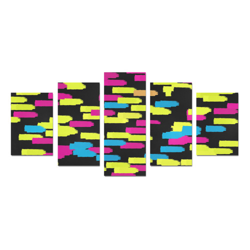 Colorful strokes on a black background Canvas Print Sets D (No Frame)