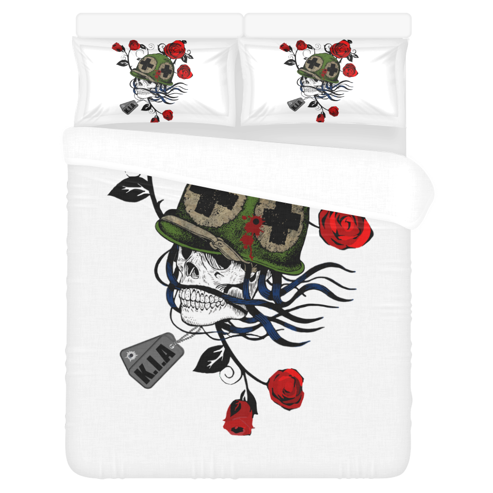 Red Rose Skull 3-Piece Bedding Set
