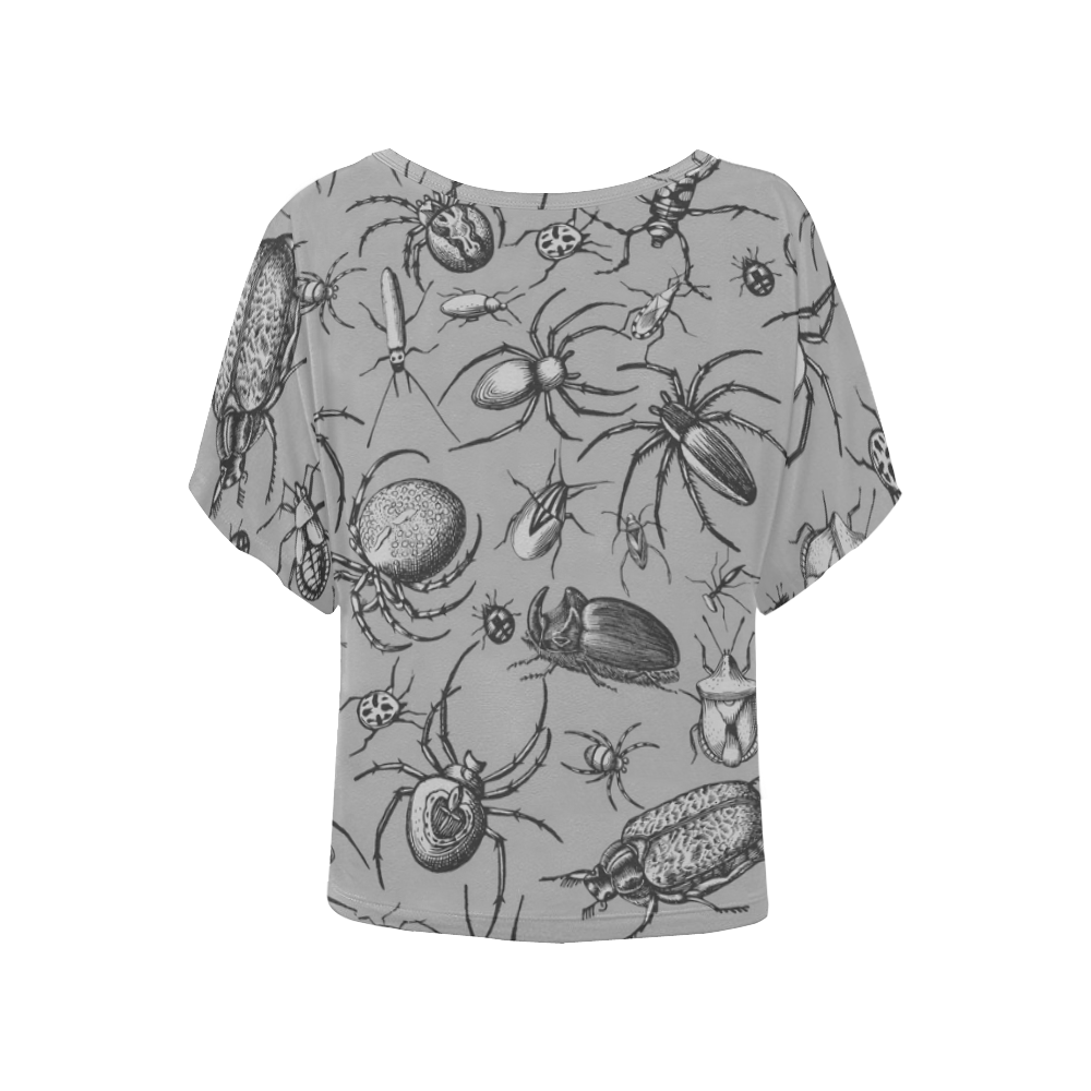 beetles spiders creepy crawlers insects grey Women's Batwing-Sleeved Blouse T shirt (Model T44)