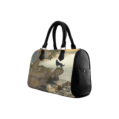 The lonely wolf on a flying rock Boston Handbag (Model 1621)