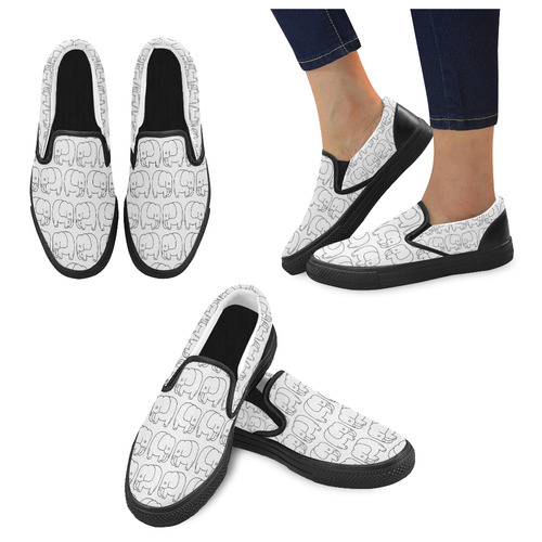 black and white elephant Slip-on Canvas Shoes for Men/Large Size (Model 019)