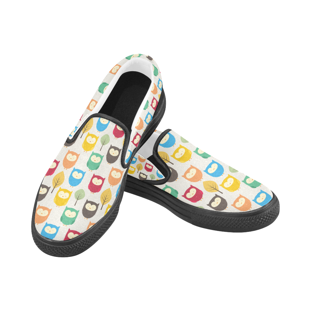 fabric cute owl Slip-on Canvas Shoes for Men/Large Size (Model 019)