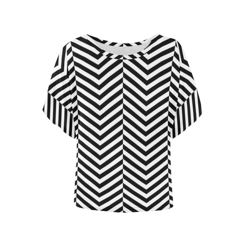 black and white classic chevron pattern Women's Batwing-Sleeved Blouse T shirt (Model T44)