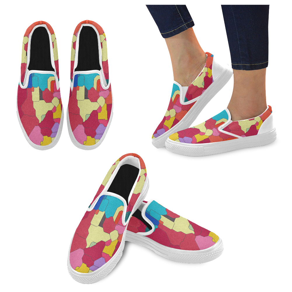 Colorful leather pieces Women's Unusual Slip-on Canvas Shoes (Model 019)