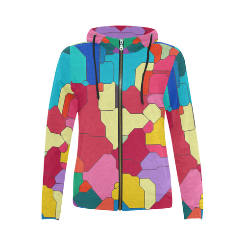 Colorful leather pieces All Over Print Full Zip Hoodie for Women (Model H14)
