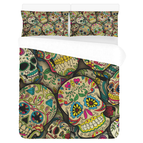 flower skull 3-Piece Bedding Set