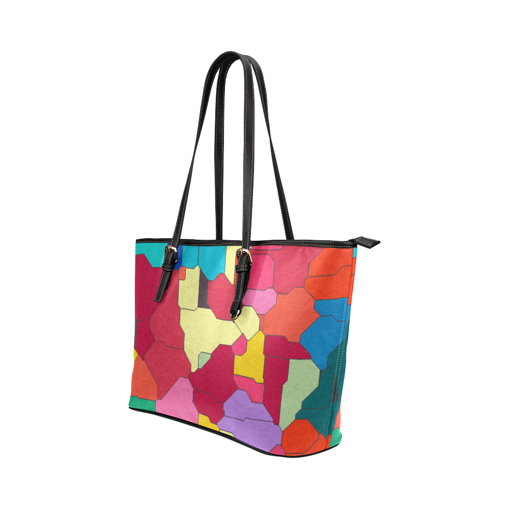 Colorful leather pieces Leather Tote Bag/Large (Model 1651)