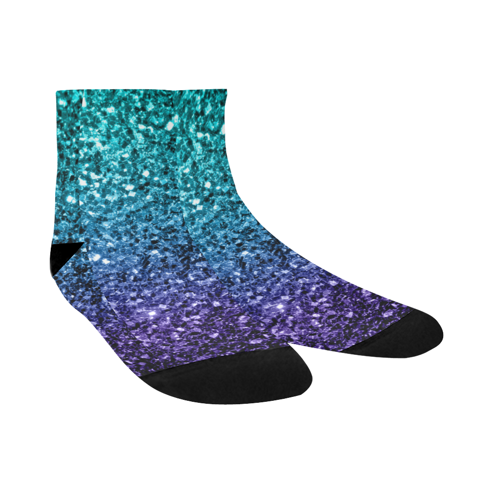 Beautiful Aqua blue Ombre glitter sparkles Quarter Socks