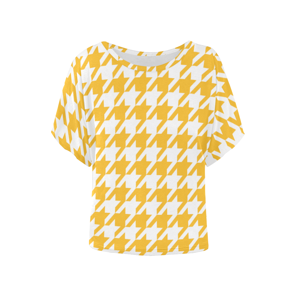 sunny yellow and white houndstooth classic pattern Women's Batwing-Sleeved Blouse T shirt (Model T44)