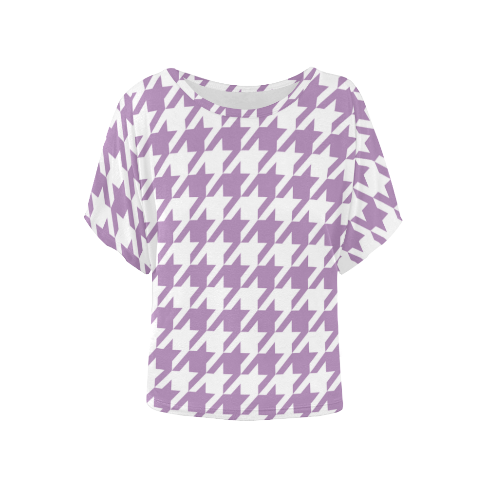lilac and white houndstooth classic pattern Women's Batwing-Sleeved Blouse T shirt (Model T44)