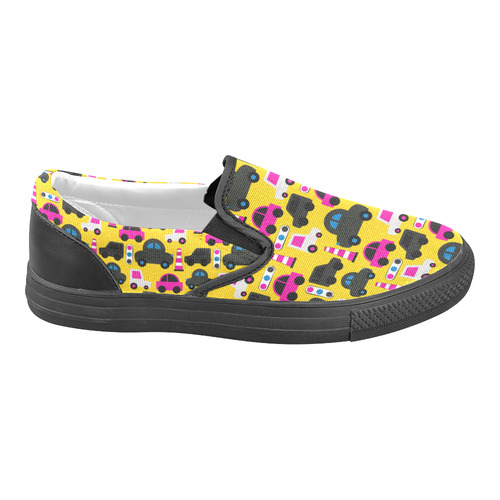 toy cars yellow Women's Unusual Slip-on Canvas Shoes (Model 019)
