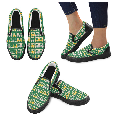 green auto rickshaw Women's Unusual Slip-on Canvas Shoes (Model 019)