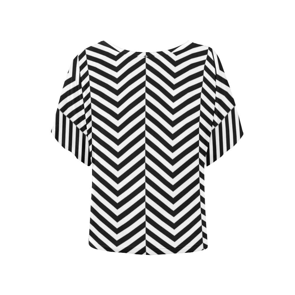 black and white classic chevron pattern Women's Batwing-Sleeved Blouse T shirt (Model T44)