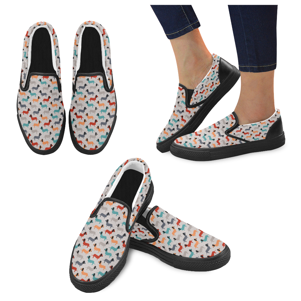 dog pattern Women's Unusual Slip-on Canvas Shoes (Model 019)