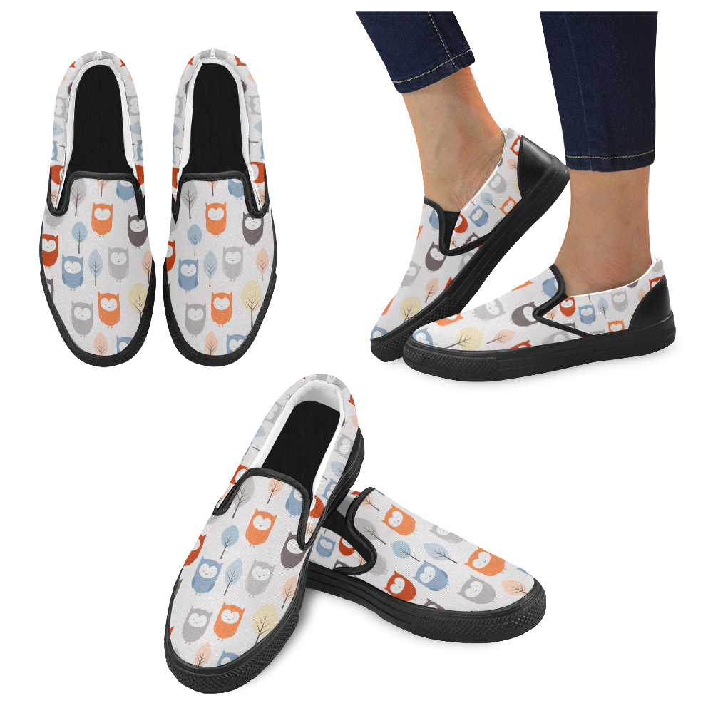 Cute Owls Trees Slip-on Canvas Shoes for Men/Large Size (Model 019)