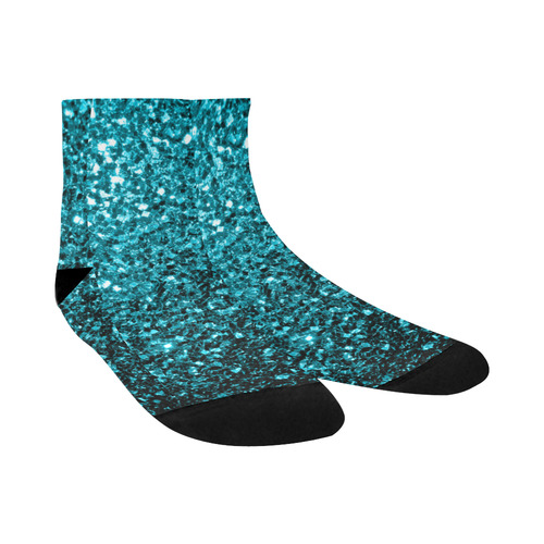 Beautiful Aqua blue glitter sparkles Quarter Socks