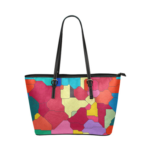 Colorful leather pieces Leather Tote Bag/Large (Model 1651)