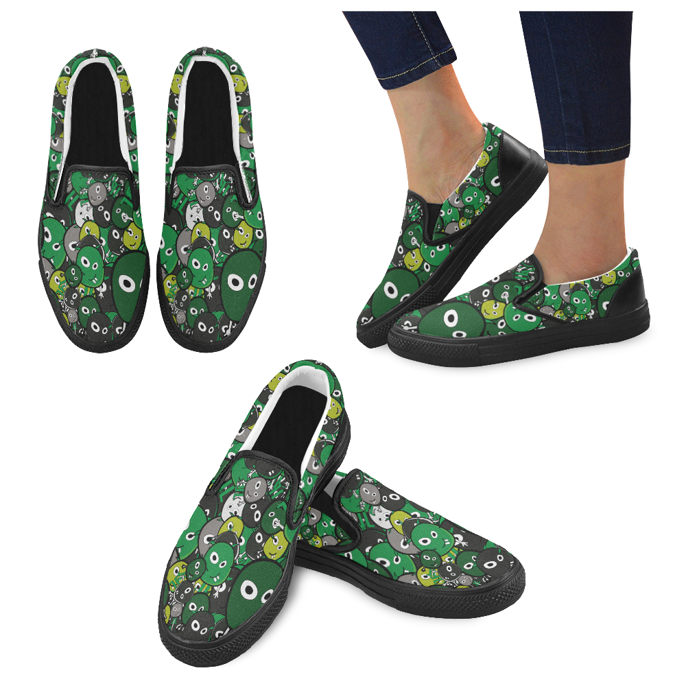 green doodle monsters Slip-on Canvas Shoes for Men/Large Size (Model 019)