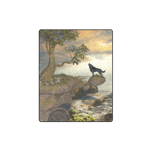 The lonely wolf on a flying rock Blanket 40"x50"