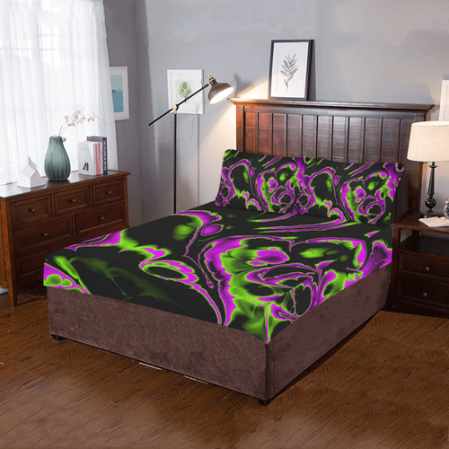 glowing fractal B by JamColors 3-Piece Bedding Set