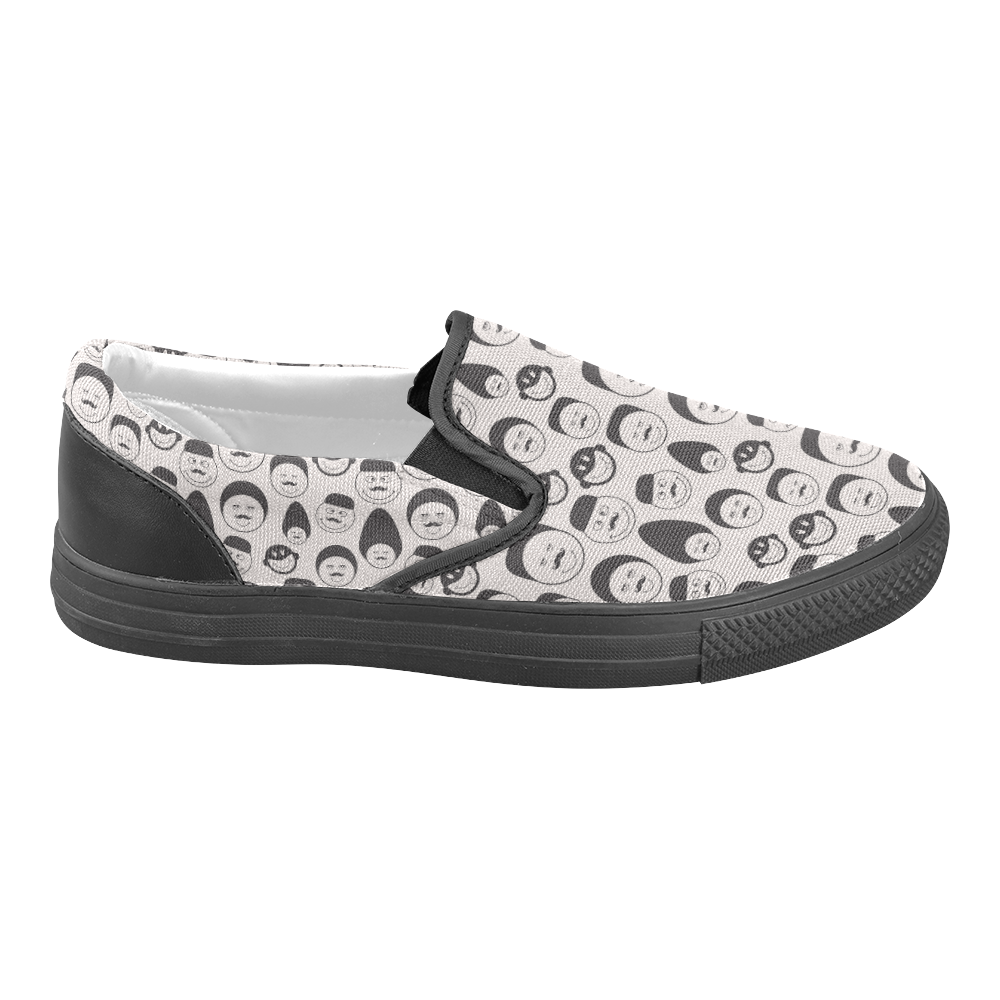 black and white emotion faces Men's Unusual Slip-on Canvas Shoes (Model 019)