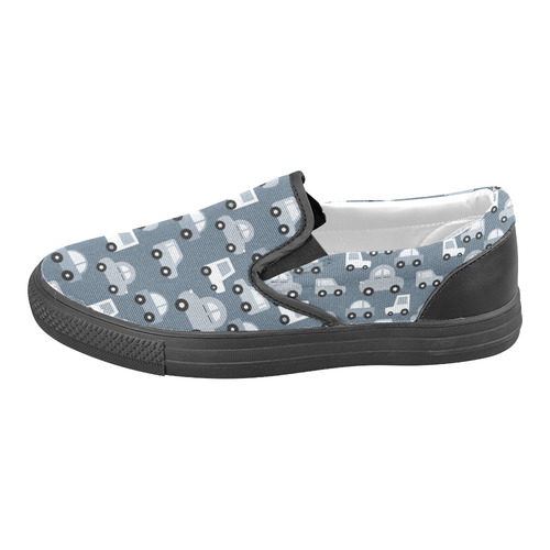 gray cartoon cars Women's Unusual Slip-on Canvas Shoes (Model 019)