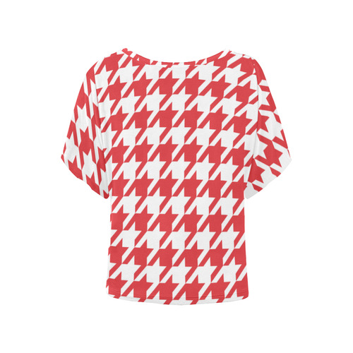 red and white houndstooth classic pattern Women's Batwing-Sleeved Blouse T shirt (Model T44)