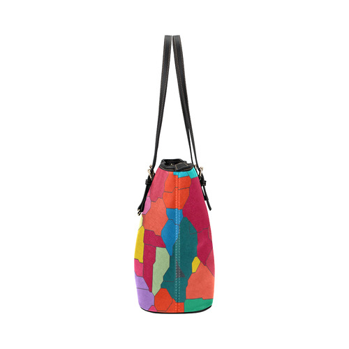 Colorful leather pieces Leather Tote Bag/Large (Model 1651)