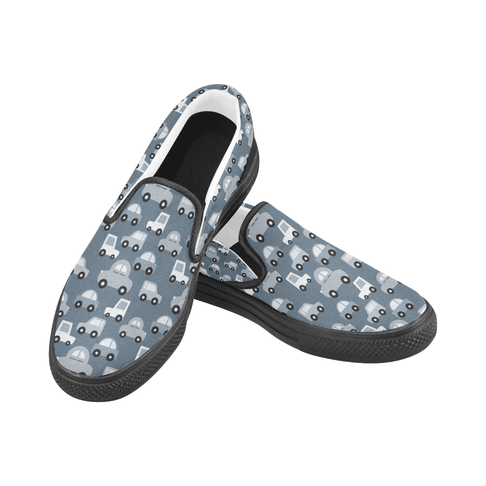 gray cartoon cars Women's Unusual Slip-on Canvas Shoes (Model 019)