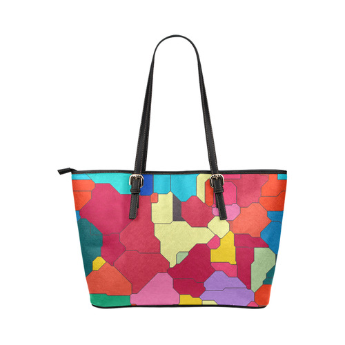 Colorful leather pieces Leather Tote Bag/Large (Model 1651)