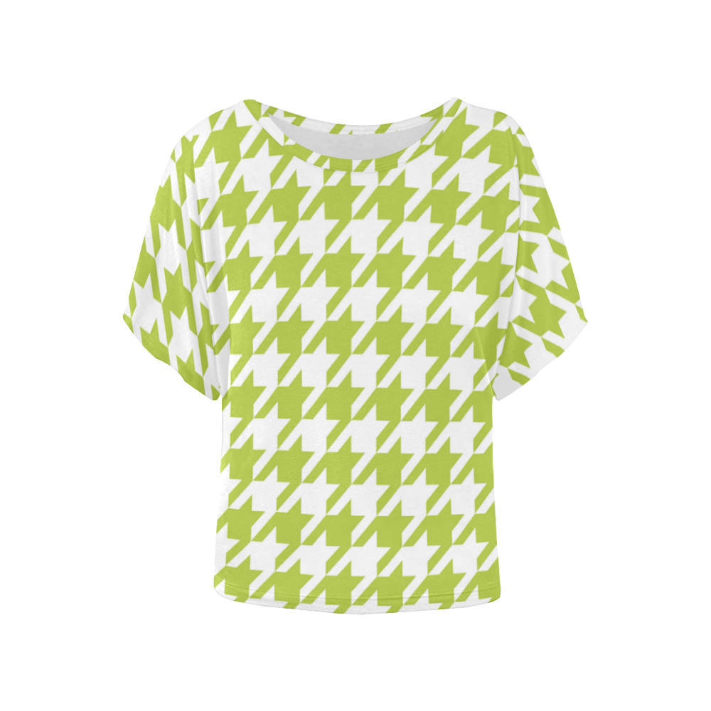 spring green and white houndstooth classic pattern Women's Batwing-Sleeved Blouse T shirt (Model T44)