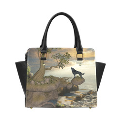 The lonely wolf on a flying rock Classic Shoulder Handbag (Model 1653)