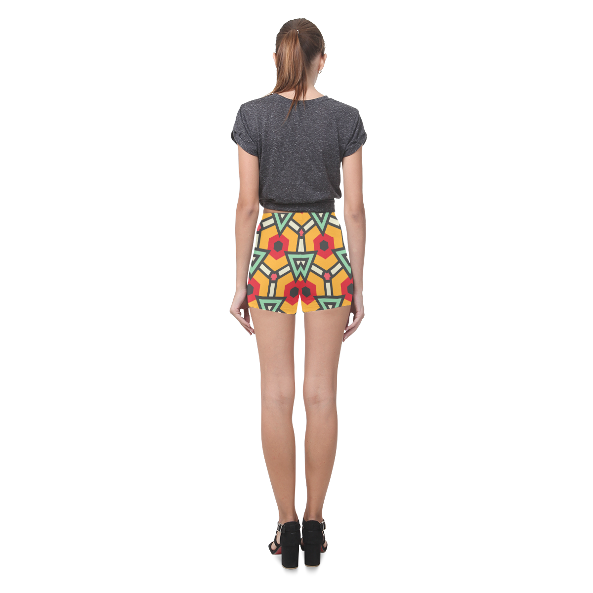 Triangles and hexagons pattern Briseis Skinny Shorts (Model L04)