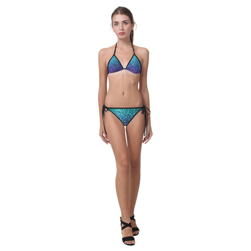 Beautiful Aqua blue Ombre glitter sparkles Custom Bikini Swimsuit (Model S01)